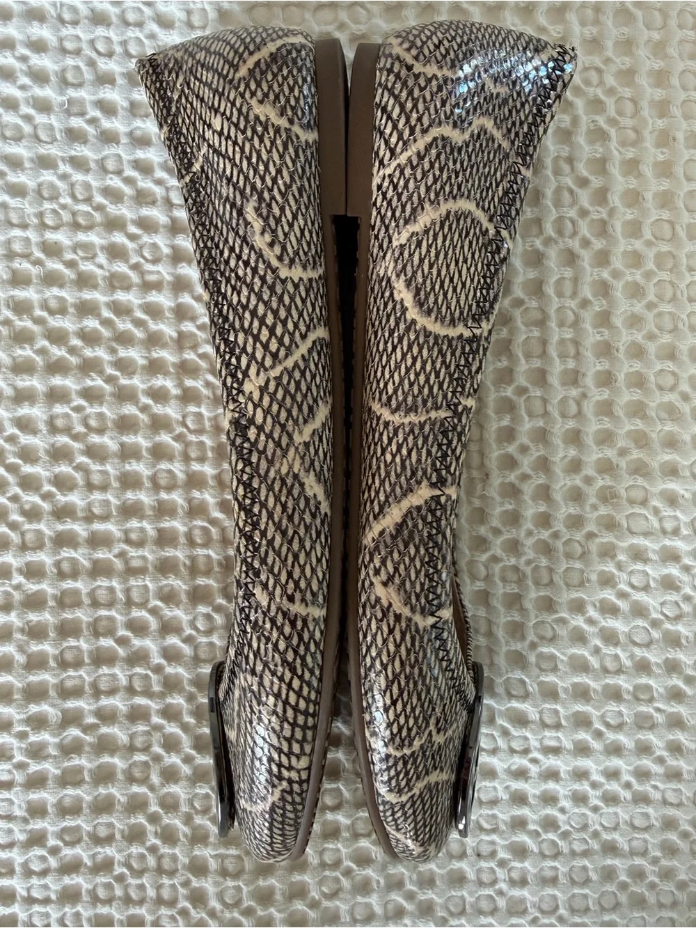 Tory Burch Reva Snake Print Leather Ballet Flats Logo 9.5
